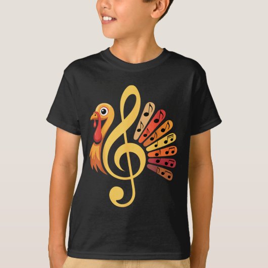 Music Note Symbol Turkey Teacher Fall Thanksgiving Tシャツ (正面)