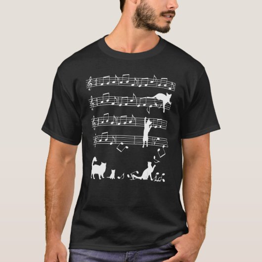 Music NotesとCats絞り染め遊猫 Tシャツ (正面)