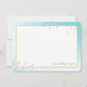 Music Notesブルーと金ゴールドフラットサンキュー 招待状 (正面)