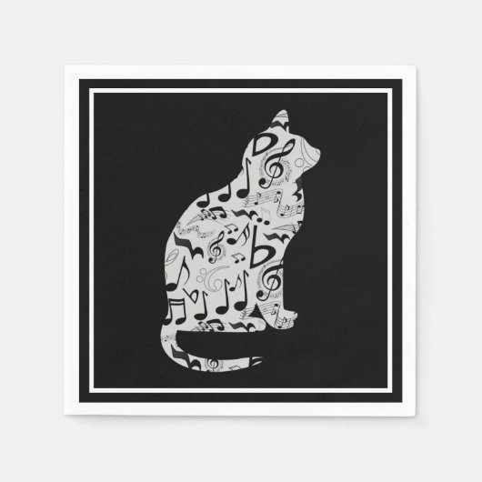 Music Notes猫好き – ミニマルミュージシャン スタンダードカクテルナプキン (正面)