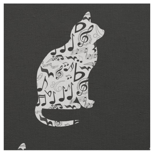 Music Notes猫好き – ミニマルミュージシャン ファブリック (クローズアップ)