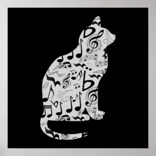 Music Notes猫好き – ミニマルミュージシャン ポスター