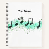 Music Notes Abstract Art Notebook - Aqua & Green ノートブック (正面)
