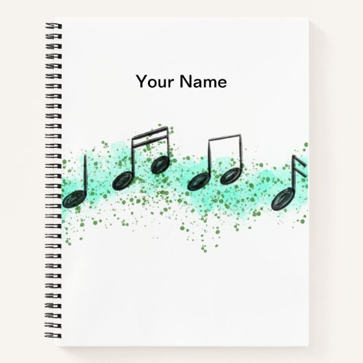 Music Notes Abstract Art Notebook - Aqua & Green ノートブック (正面)