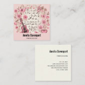 Music Notes and Flowersレトロ エレガント スクエア名刺 (正面/裏面)