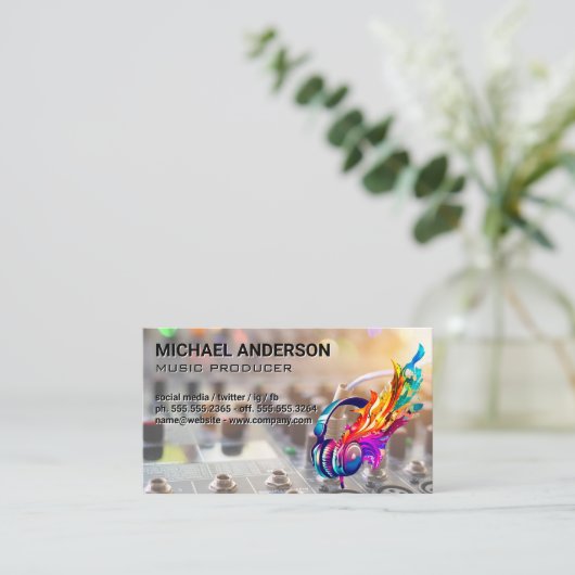 Music Notes Headphones | Sound Board Mixer 名刺 (スタンド正面)