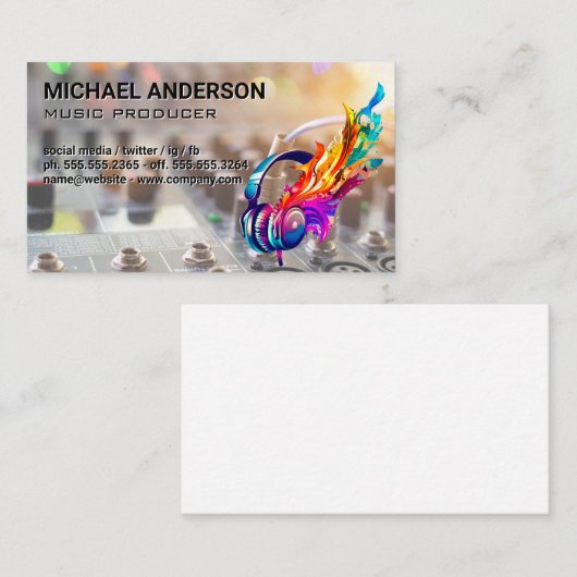 Music Notes Headphones | Sound Board Mixer 名刺 (正面/裏面)