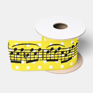 Music Notes on Yellow水玉模様サテンリボン サテンリボン