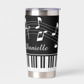 Music Notes Piano Personalized Black White 保温保冷タンブラー (左面)