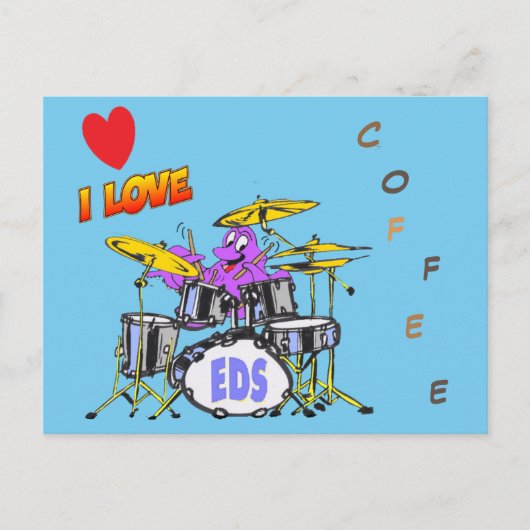 Music Octopus Cartoon Coffee Loverはがき ポストカード (正面)