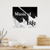 Music of Life：ピアノ鍵&ノートB&Wプリント ポスター (キッチン)