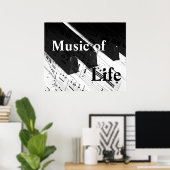 Music of Life：ピアノ鍵&ノートB&Wプリント ポスター (ホームオフィス)