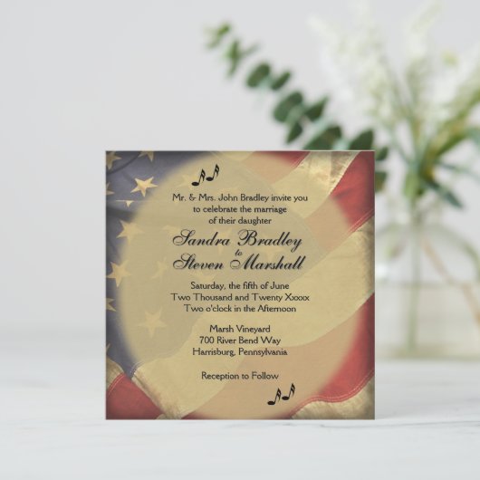 Music on Distressed American Flag Theme Wedding   招待状 (スタンド正面)