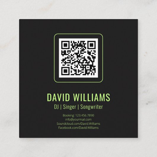 Music Party DJs Singer Songwriter QR Code スクエア名刺 (裏面)