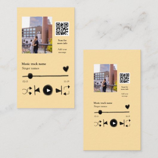 Music player personalized couple love q r code tex 名刺 (正面/裏面)