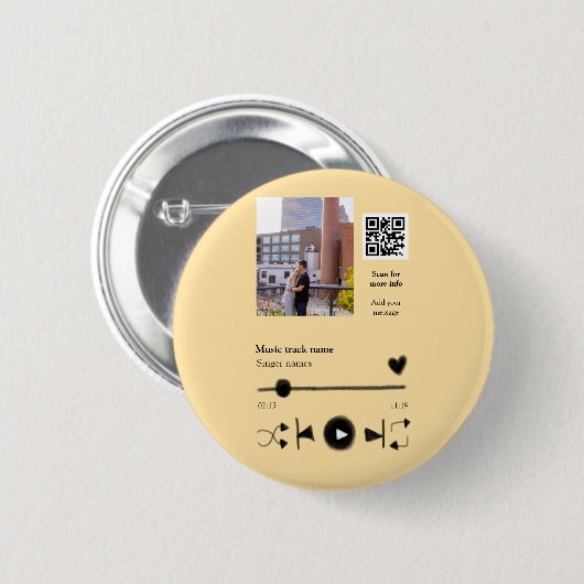 Music player personalized couple love q r code tex 缶バッジ (正面&裏面)