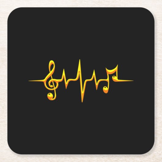 Music Pulse Notes Clef Frequency Wave Sound スクエアペーパーコースター (正面)