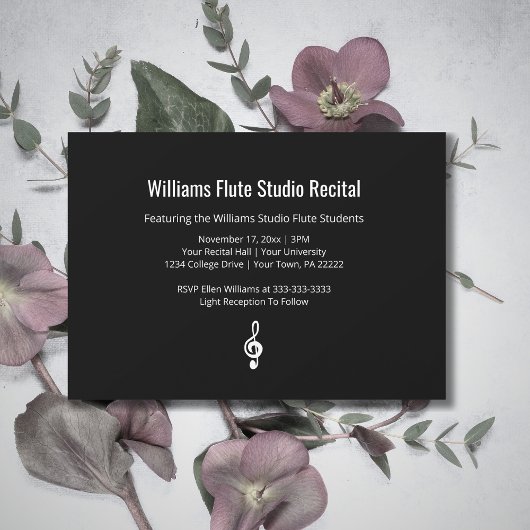 Music Recital Simple Treble Clef Black White 招待状