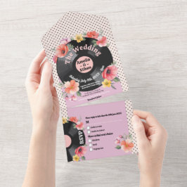 Music Record結婚のフローラ1950年代の花 オールインワン招待状