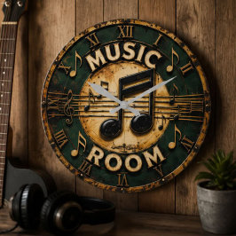 Music Room Vintage Music Studio Decor ラージ壁時計