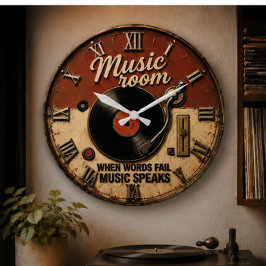 Music Room Vinyl Record ラージ壁時計