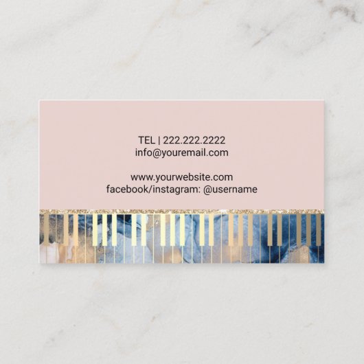 Music Teacher Abstract Navy & Gold Piano Musical  名刺 (裏面)