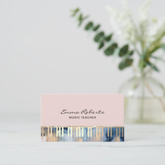 Music Teacher Abstract Navy & Gold Piano Musical 名刺 (スタンド正面)