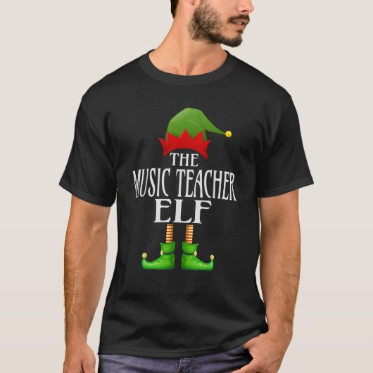 Music Teacher Elf Xmas Funny Family Matching Group Tシャツ (正面)