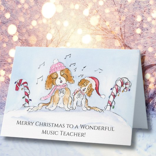 Music Teacher Merry Christmas CKCS Dogs カード