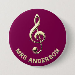 Music Teacher Treble Clef Burgundy ID Badge 缶バッジ