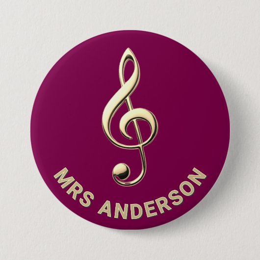 Music Teacher Treble Clef Burgundy ID Badge 缶バッジ (正面)