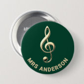 Music Teacher Treble Clef Green Personalized Name 缶バッジ (正面&裏面)