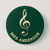 Music Teacher Treble Clef Green Personalized Name 缶バッジ (正面)