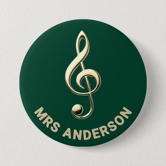 Music Teacher Treble Clef Green Personalized Name 缶バッジ (正面)