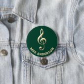 Music Teacher Treble Clef Green Personalized Name 缶バッジ (インサイチュ)
