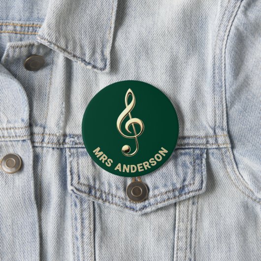 Music Teacher Treble Clef Green Personalized Name 缶バッジ (インサイチュ)