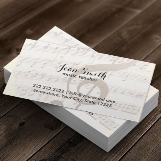 Music Teacher Vintage Music Notes 名刺