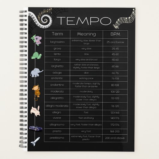 Music Tempo Chart Planner プランナー手帳 (正面)