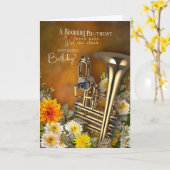 Music Theme Belated Birthday Card Brass Instrument カード (黄色い花)