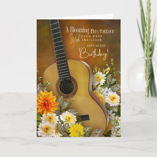 Music Theme Belated Birthday Card – Guitar Design カード (正面)