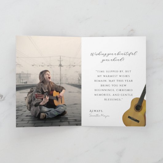 Music Theme Belated Birthday Card – Guitar Design カード (内部)
