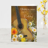 Music Theme Belated Birthday Card – Guitar Design カード (黄色い花)