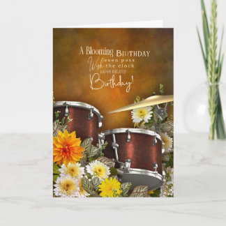 Music Theme Belated Birthday Card with Drum Set カード