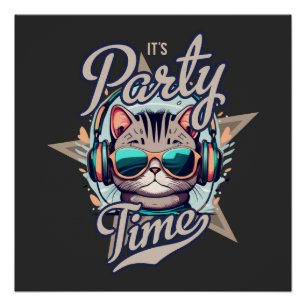 Music time Tee Cat 遊's Guitar Shirt おもしろい Cat ポスター