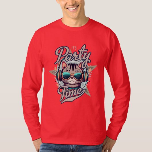 Music time Tee|Cat 遊's Guitar Shirt|おもしろい Cat Tシャツ (正面)