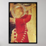 MUSICAL ANGEL IN RED AND GOLD ポスター<br><div class="desc">Italian late medieval masterpiece from Fra Beato Angelico : Music making  angel detail from Linaioli Tabernacle 1433 Italy</div>