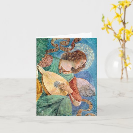 Musical angel playing guitar カード (黄色い花)