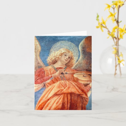 Musical angel playing the violin fresco カード (黄色い花)