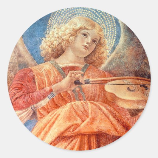 Musical angel playing the violin fresco ラウンドシール (正面)