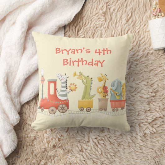 Musical Animal Train Birthday クッション (ブランケット)